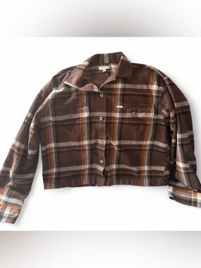 Womens Brixton Brown Plaid Cropped Flannel Sz L